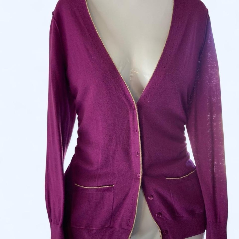 Banana Republic Purple cardigan with gold trim #preppy PS